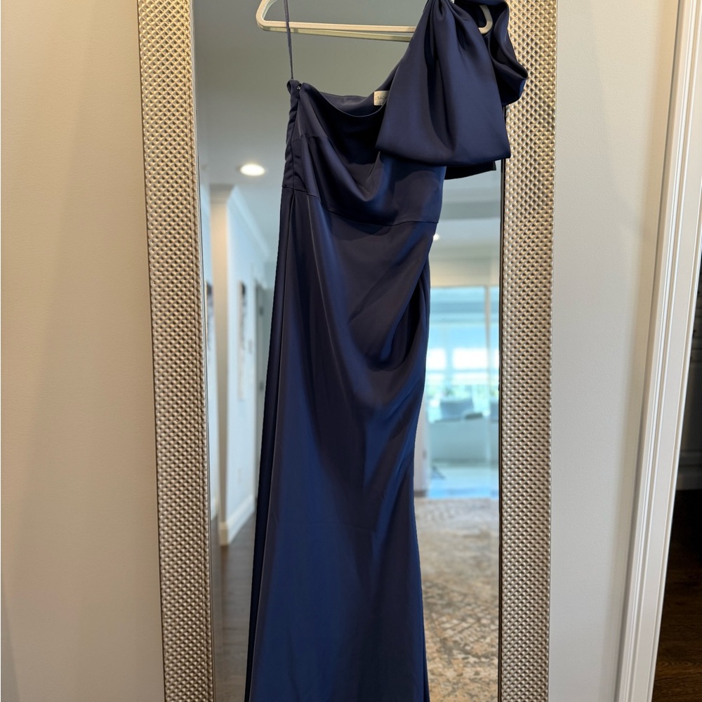 Sachin + Babi Blue Asymmetrical Tie Front Gown